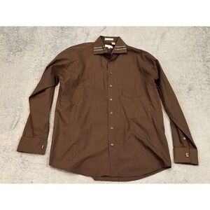 Karl Knox Mens Brown Greek Key Collar French Cuff Dress Shirt 17.5 36/37 XL